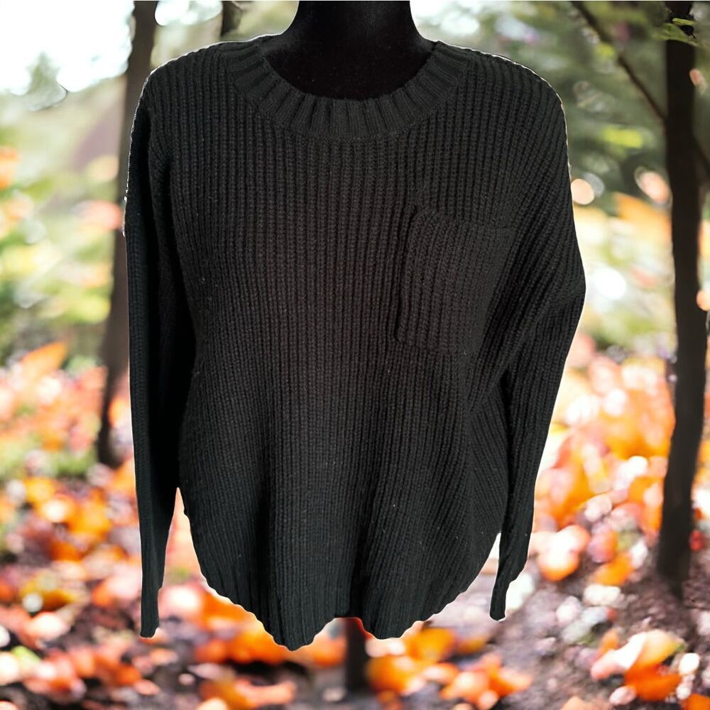 Arizona Womens‎ Sweater Sz L Black Pocket Wide Ribbed Oversized